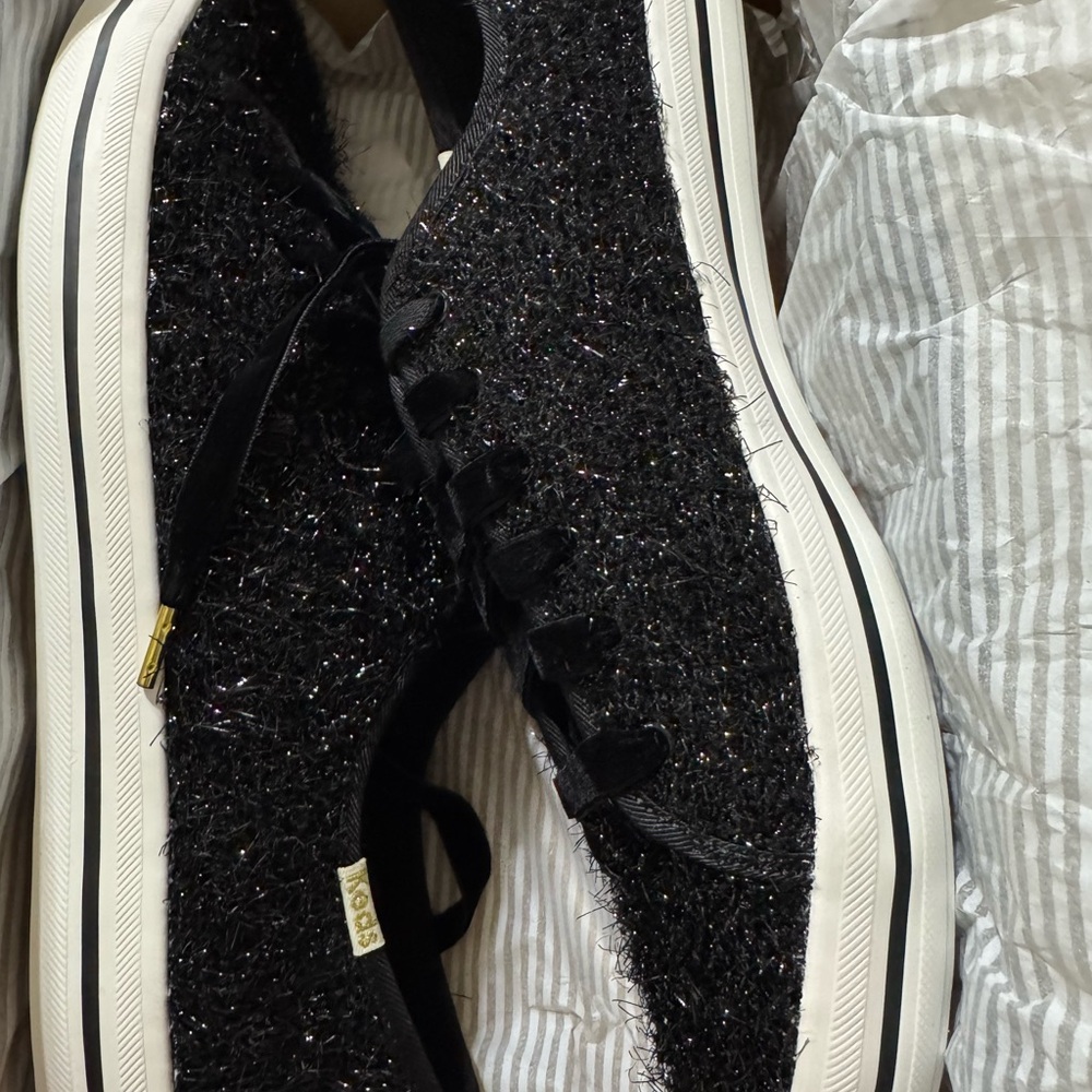 NWT Kate Spade Keds Black Kickstart sparkle tinsel Sneakers size 9 - Picture 2 of 15